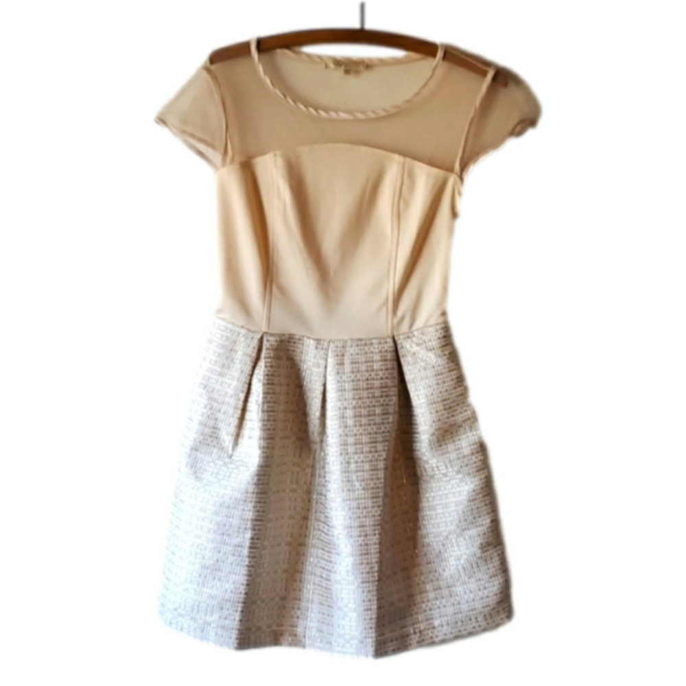 Manosque cream & White rose gold pleated mesh spring summer dress